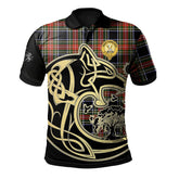 Stewart Black Tartan Polo Shirt Viking Wolf